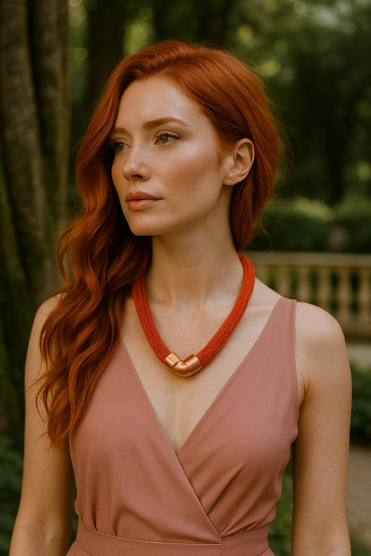 Joyas - Collar de Cobre Tejido Simona Rojo Triaura