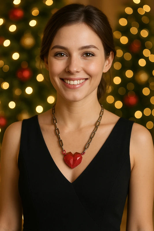 Joyas - Collar Resina Corazón Rojo