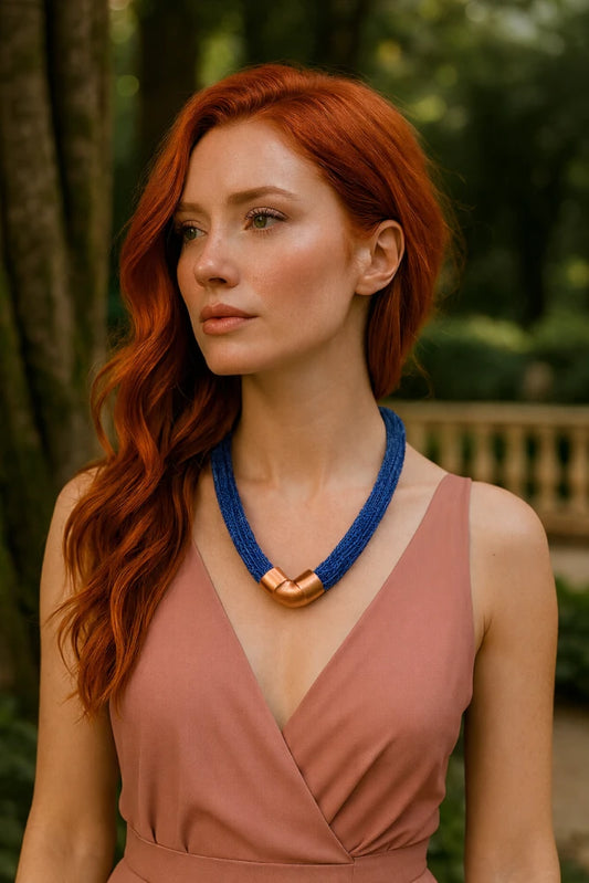 Joyas - Collar de Cobre Tejido Simona Blue Triaura