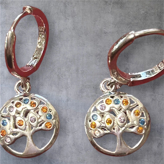 Aros de Plata 925 Argolla con Árbol de la Vida