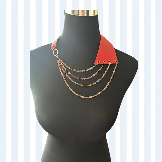 Joyas - Collar de Cuero Rojo Texturado