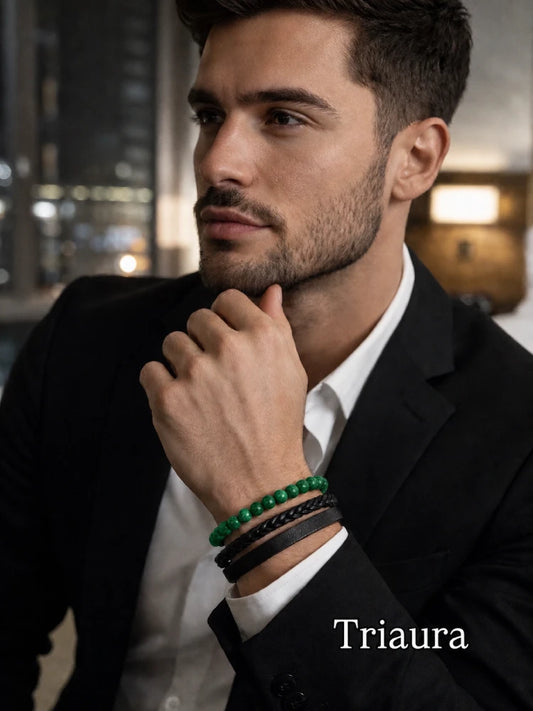 Joyas Triaura Pulseras de Cuero y Piedras Hombre