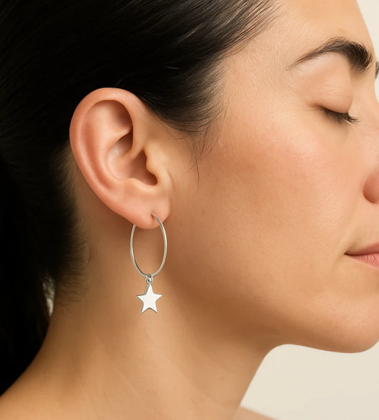 Aros de Plata 925 Argolla con Estrella