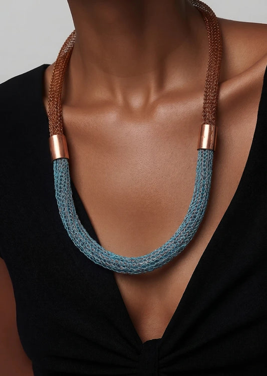 Joyas - Collar de Cobre Tejido Facundo Blue Triaura
