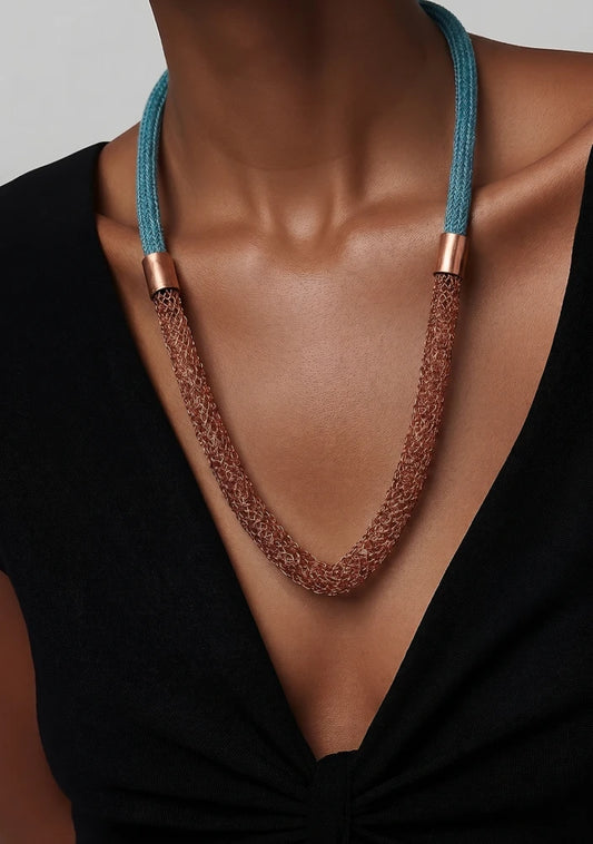 Joyas - Collar de Cobre Tejido Facundo Blue Triaura