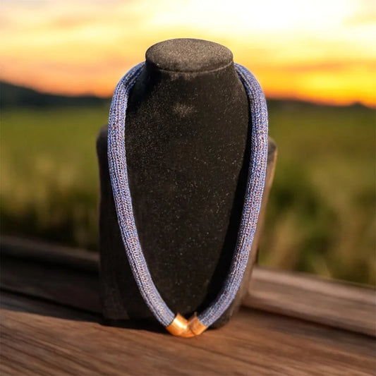 Collar de Cobre Tejido Simona Blue Triaura
